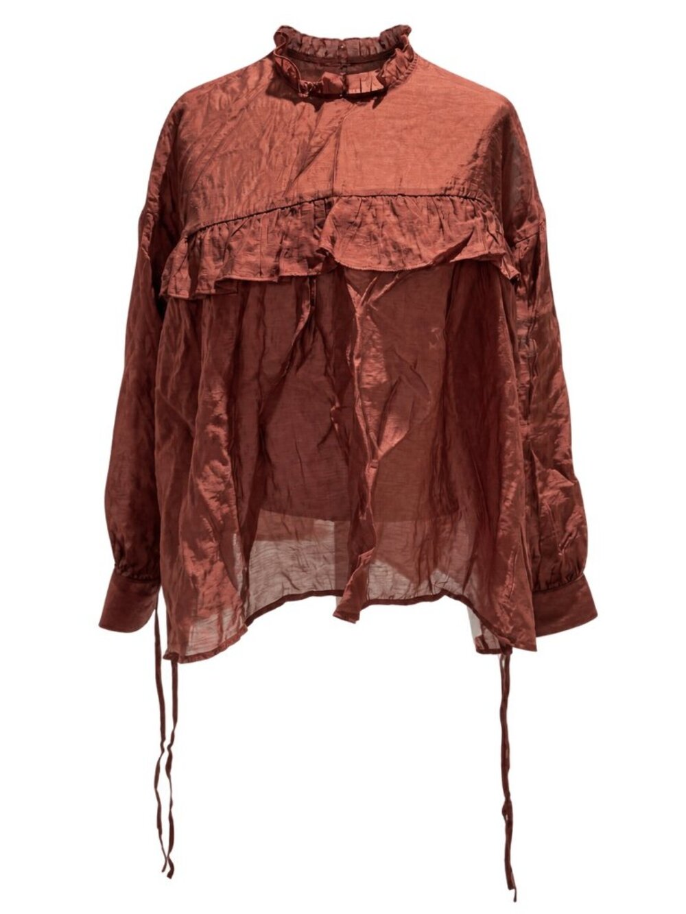 Zara TRF Rust Sheer Tie Waist Blouse Size XS